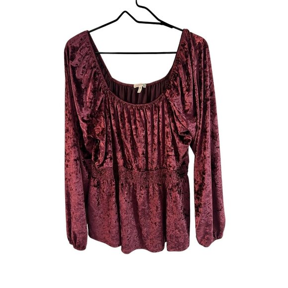 Maurices Tops - Maurices Velvet Top Womens XL Burgundy Crushed Gathered Romantic Renaissance
